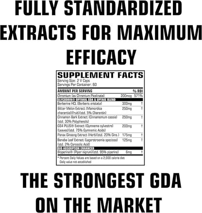 GLYCODRIN | Powerful GDA with Berberine HCL, Cinnamon, Banaba, Patented GS4 Plus & More; 120 V Caps (60 Servings)
