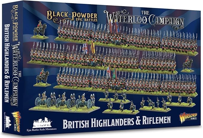 Warlord Black Powder Epic Battles: The Waterloo Campaign British Highlanders & Rifelmen Tabletop Miniatures - Plastic Paintable 1700-1900 Soldiers Set, Table Top 28mm Military Minifigures for Adults