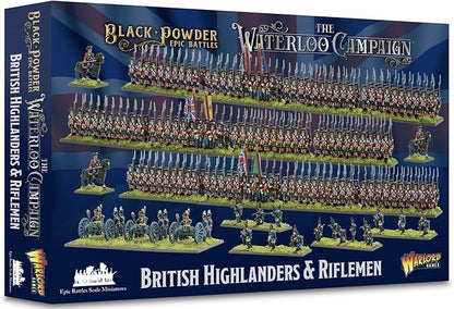 Warlord Black Powder Epic Battles: The Waterloo Campaign British Highlanders & Rifelmen Tabletop Miniatures - Plastic Paintable 1700-1900 Soldiers Set, Table Top 28mm Military Minifigures for Adults