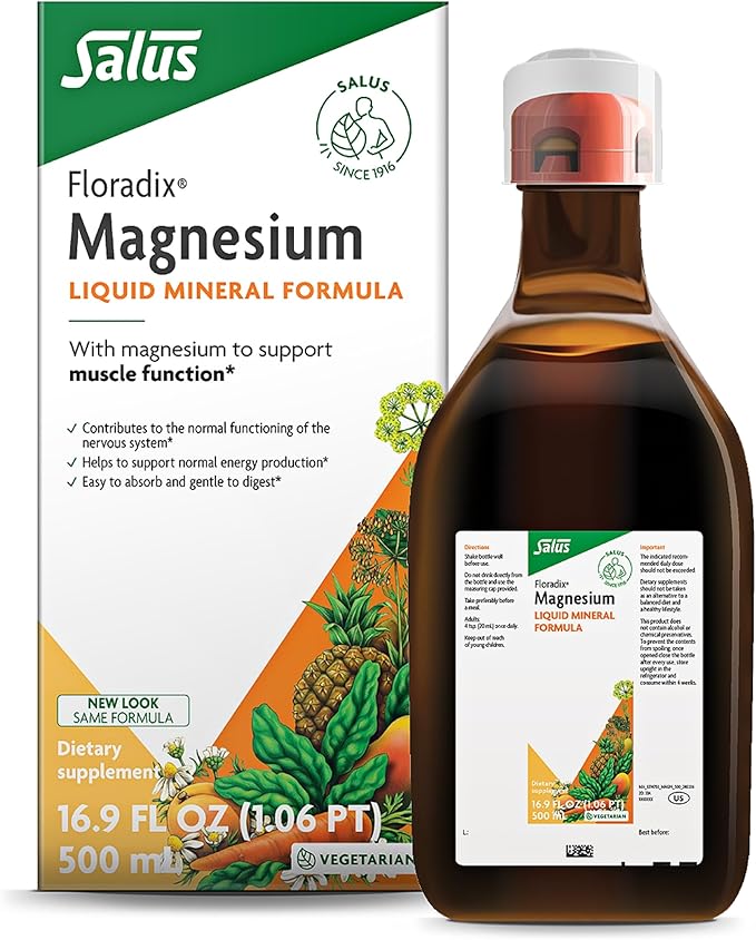 Floradix Magnesium - Liquid Herbal & Mineral Supplement for Bone Support, Digestive Health & More - Vegetarian, Non-GMO - 16.9 fl oz