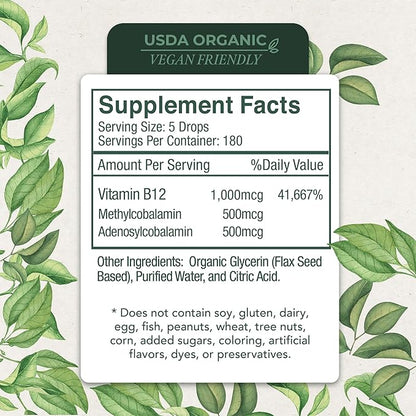 LiveWise Naturals B12 Vitamin Drops Non-GMO, Organic Bioactive Blend for Energy, Clarity, Focus, and Easy Absorption, Adenosylcobalamin & Methylcobalamin Supplement, Vegan, Gluten-Free, Dairy-Free