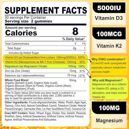 2Pack GABA Gummies 500 mg+ 2Pack Vegan Vitamin D3 5000IU K2 Gummies, Whole Food Blend, Coconut Oil, Magnesium, Zinc
