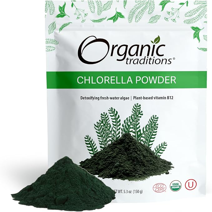 Organic Traditions Organic Chlorella Powder, Vegan Non-GMO Organic Superfood, 5.3oz (150g) Bag, 30 Servings per Bag