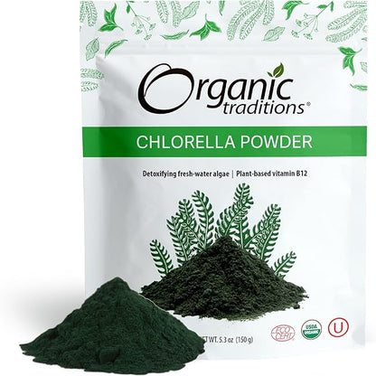 Organic Traditions Organic Chlorella Powder, Vegan Non-GMO Organic Superfood, 5.3oz (150g) Bag, 30 Servings per Bag