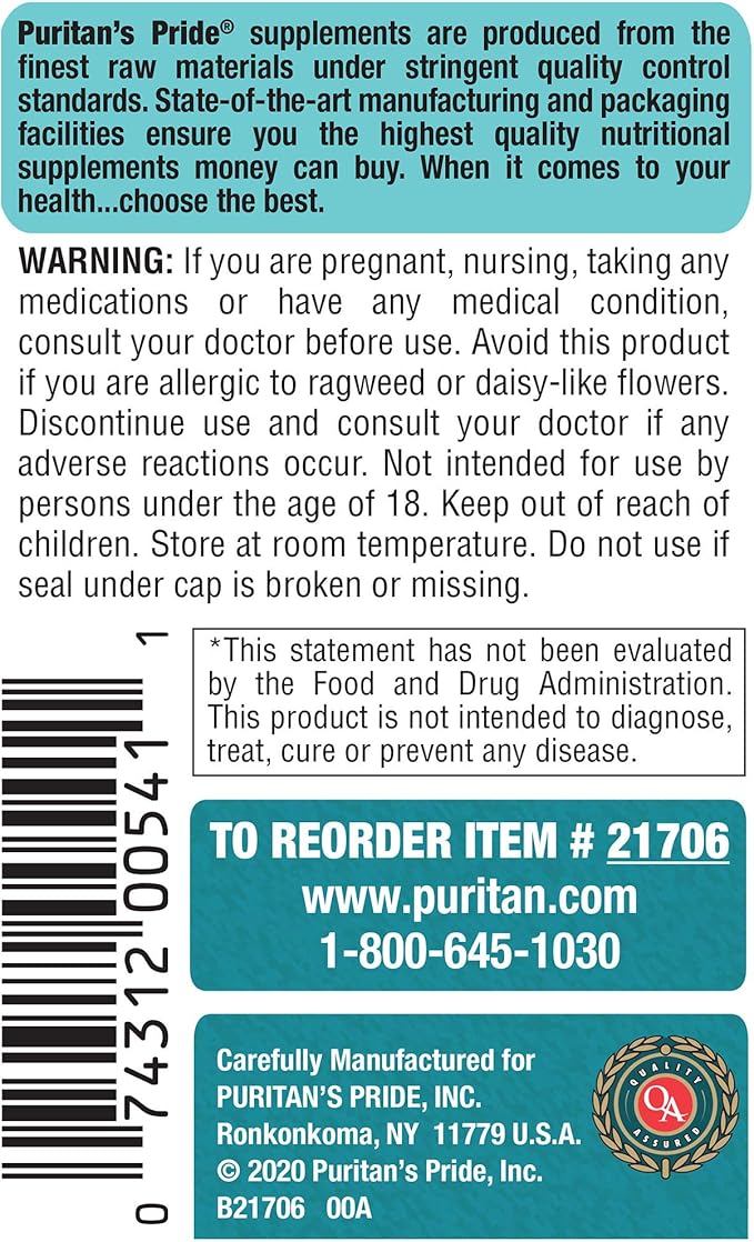 Puritan's Pride Milk Thistle & Dandelion Extract 60 Count
