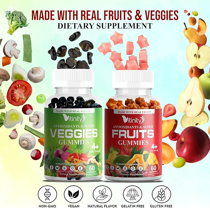 Made with Real Fruit and Real Veggie Gummies - Superfood Vegetable Vitamin Supplement for Women,Men & Kids - with a Blend of Fruit and Greens for Daily Health (60-Day Supply)