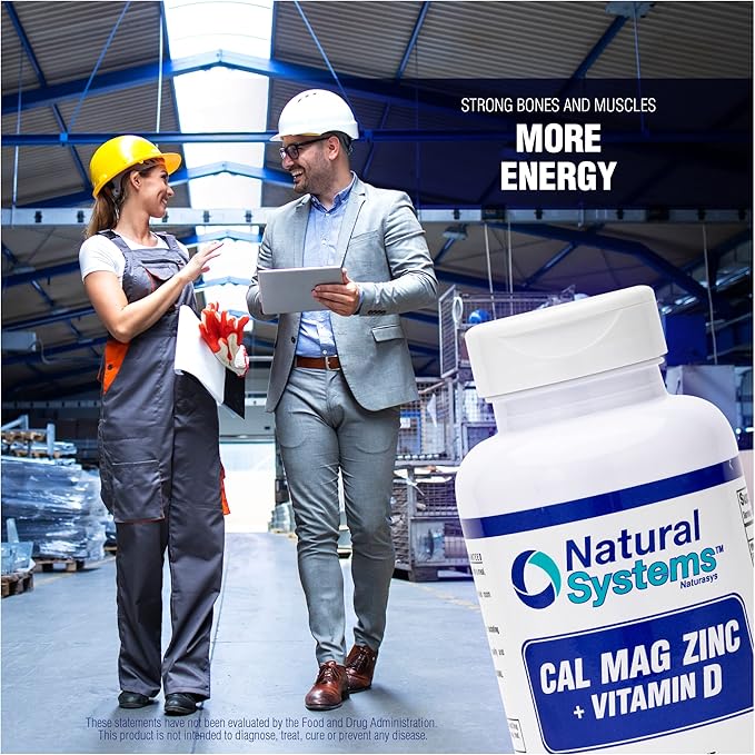 Calcium Magnesium Zinc Vitamin D Supplement 60 Tablets by Natural Systems - Calcium Magnesium Zinc and VIT D Supplements for Strong Immune System - Magnesium Supplement for The Immune System