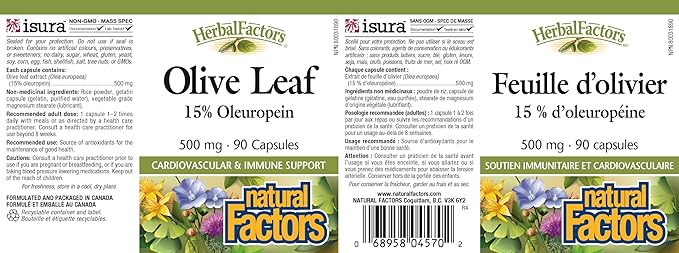 HerbalFactors by Natural Factors, Olive Leaf 500 mg, Natural Wellness Formula, 90 Capsules