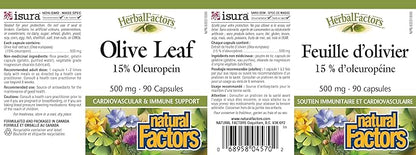 HerbalFactors by Natural Factors, Olive Leaf 500 mg, Natural Wellness Formula, 90 Capsules