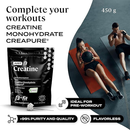 Creatine Monohydrate Powder - Just Creatine Creapure - 90 Servings - 450 g - Pre Workout Creatine for Women - Sugar-Free - Flavorless Supplement - 3 Month Supply