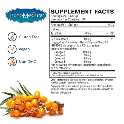 Euromedica ProHydra-7 - Dietary Supplement with Essential Fatty Acids - Nutritional Supplement to Support Skin Health with Sea Buckthorn, Berry Pulp & Seed Oil - 60 Softgels
