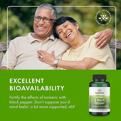 Swanson Premium- Turmeric & Black Pepper - Antioxidant, Digestion & Joint Support - 90 Veg Caps