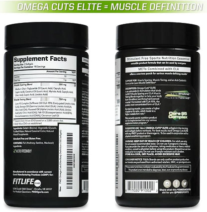 PMD Sports Omega Cuts Elite -Fat Loss-Muscle Defining Formula - Omega Fatty Acids, MCT's and CLA for Muscle Definition and Maintenance - Keto Friendly For Women and Men - Stimulant Free (180 Softgels)