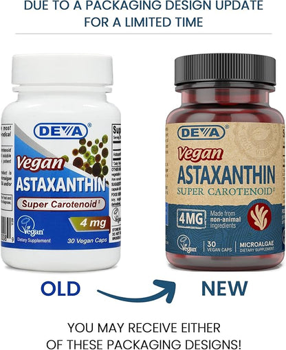 DEVA Nutrition Vitamins Astaxanthin 4mg, Vegan, Super Anti-Oxidant Protection for Skin, Eyes, Joints & Inflammation from Non-GMO Haematococcus Pluvialis Microalgae, 30 Capsules