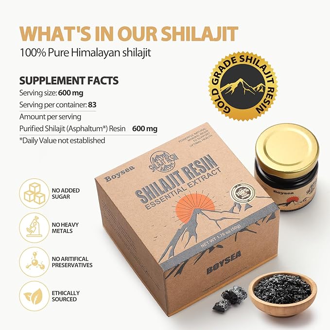 Pure Himalayan Shilajit Resin | 600 mg 80+ Servings| 85+ Trace Minerals & 75%+ Fulvic Acid for Focus & Energy| Zero Sugar| Gold Grade Pure Shilajit for Men & Women - 1.76 Oz