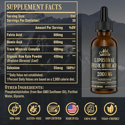 Liquid Liposomal Fulvic Humic Acid Supplement & 5000MG Shilajit Coffee for Focus, Energy