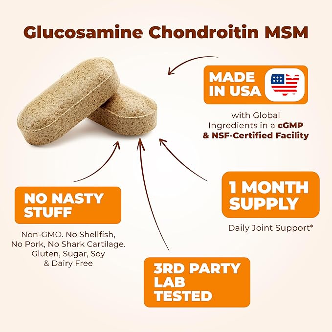 Glucosamine Chondroitin MSM and Turmeric Supplement - Joint Support Supplement for Women & Men with Boswellia & Glucosamine Sulfate 1500 mg. Used for Cartilage & Joint Health & Flexibility 90 Tablets
