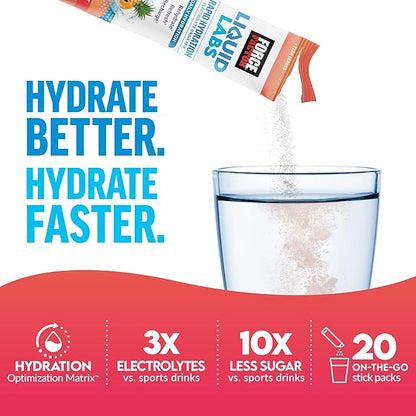 FORCE FACTOR Liquid Labs Electrolytes Powder, Hydration Packets to Make Electrolyte Water with 5 Essential Electrolytes, Vitamins, and Antioxidants, Tropical Fruit Flavor, 40 Stick Packs, 2-Pack