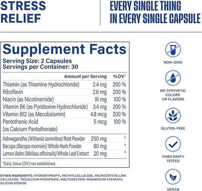Habit Stress Relief Supplement 2 Pack (120 Capsules) - New Look, Supports Relaxation & Mood Balance, Vitamin B, Adaptogens, Lemon Balm, Calming, Vegan, Non-GMO