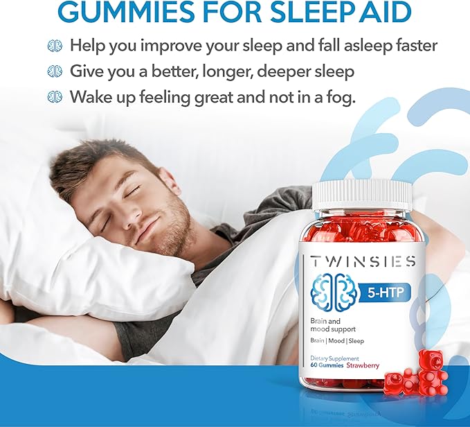 5-HTP Supplement 200mg Calm Gummies for Sleep Mood & Brain Health Support – L-Tryptophan 60 Strawberry Flavor Sleep Gummies for Adults – Gluten-Free & Non-GMO