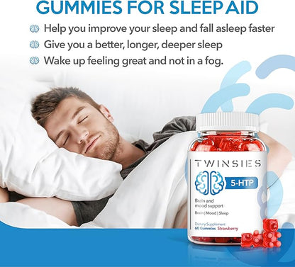 5-HTP Supplement 200mg Calm Gummies for Sleep Mood & Brain Health Support – L-Tryptophan 60 Strawberry Flavor Sleep Gummies for Adults – Gluten-Free & Non-GMO