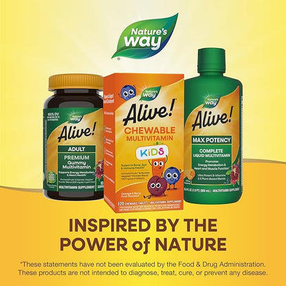 Nature's Way Alive! Children's Daily Chewable Multivitamin, Supports Bone, Eye, and Immune Health*, Orange & Berry Fruit Flavored, Gluten Free, 120 Chewable Tablets (Packaging May Vary) (Pack of 2)