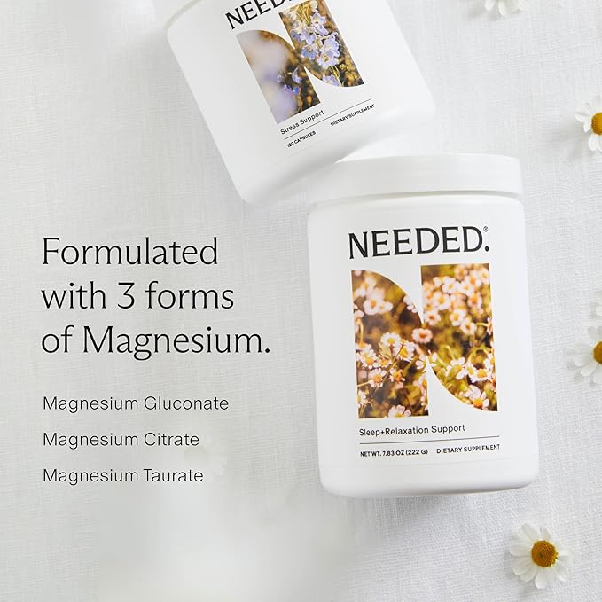 Needed. Sleep and Relaxation Support - Chamomile Powder for Relaxation and Magnesium Powder for Sleep Support, Safe and Effective Nutrients & Botanical Blend for Calm Sleep Supplement - 30-Day Supply
