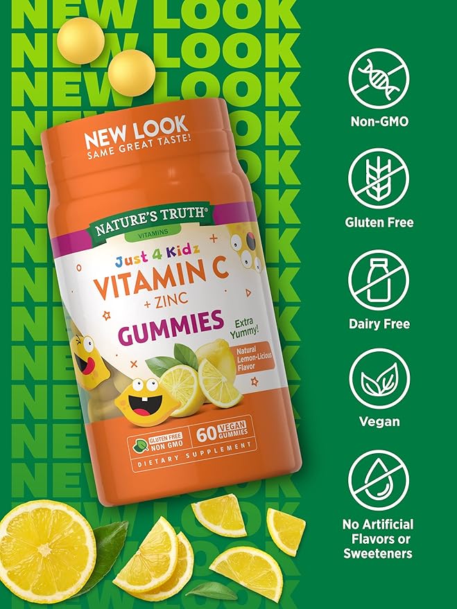 Nature's Truth Vitamin C Gummies for Kids | with Zinc | 60 Count | Vegan, Non-GMO & Gluten Free