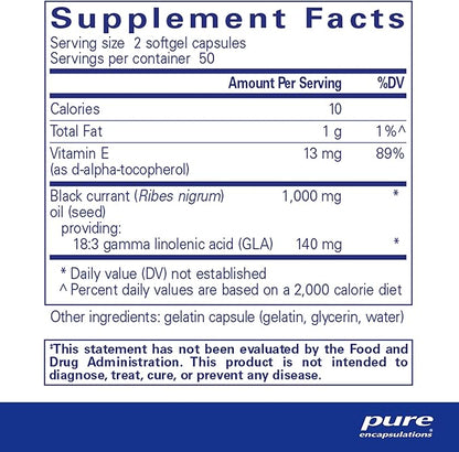 Pure Encapsulations Black Currant Seed Oil | Hypoallergenic Dietary Supplement | 100 Softgel Capsules