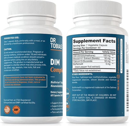 Dr. Tobias Omega 3 Fish Oil and DIM Complex Supplements, Supports Heart, Brain Immune Function and Hormone Balance for Women & Men with BioPerine, Borccoli Extract & Calcium D-Glucarate, 60 Capsules