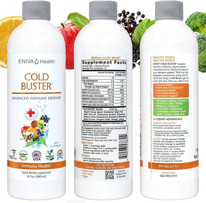 Eniva Elderberry Sambucus Immune Support Syrup, Vitamin C, Ionic ZINC, Vitamin D, Echinacea, Antioxidants & More, All-in-One Liquid, Low Carb, Low Sugar, Keto Friendly, Non-GMO & Gluten Free - 16 oz