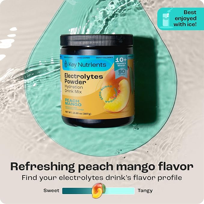 KEY NUTRIENTS Multivitamin Electrolytes Powder No Sugar - Tropical Peach Mango Electrolyte Powder - Endurance & Energy Supplement - Hydration Powder - No Calories - 90 Servings - Made in USA