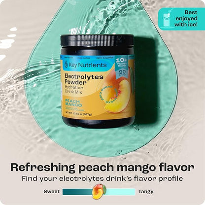 KEY NUTRIENTS Multivitamin Electrolytes Powder No Sugar - Tropical Peach Mango Electrolyte Powder - Endurance & Energy Supplement - Hydration Powder - No Calories - 90 Servings - Made in USA
