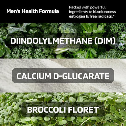 DIM Supplement for Men 300mg | Estrogen Blocker & Aromatase Inhibitor | Extra Strength Men’s Hormone Balance & Fitness Booster with Diindolylmethane Plus CDG & Sulforaphane | Gluten-Free | 60 Ct