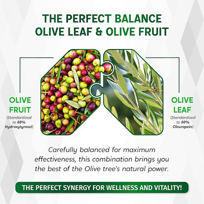 Olive Leaf & Olive Fruit (60% Oleuropein, 60% Hydroxytyrosol) - Black Seed Oil, Black Pepper - Immune Boost, Antioxidants, Heart Wellness -Made in USA- 150 Capsules