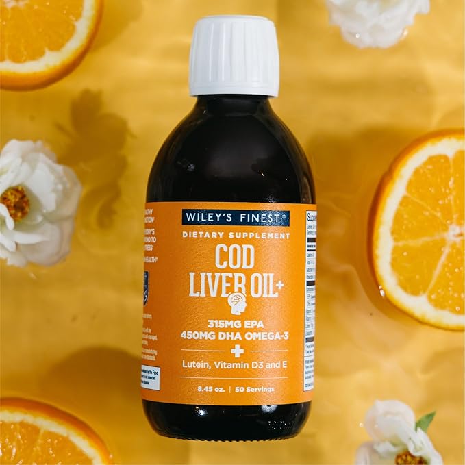 Wiley's Finest Cod Liver Oil - Orange Flavored Omega-3 Fish Oil Supplement - 765mg Omega-3s - 8.45 Oz (50 Servings)