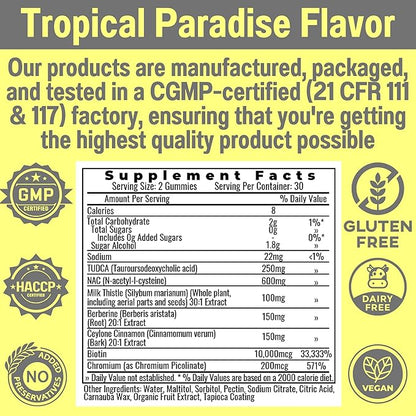 Sugar Free Gummies Gummies with Chromium Picolinate TUDCA NAC Organic Ceylon Cinnamon Milk Thistle Berberine | Capsules Powder Supplements Alt | Bile Salts N-Acetyl-L-Cysteine Biotin N-Acetylcysteine