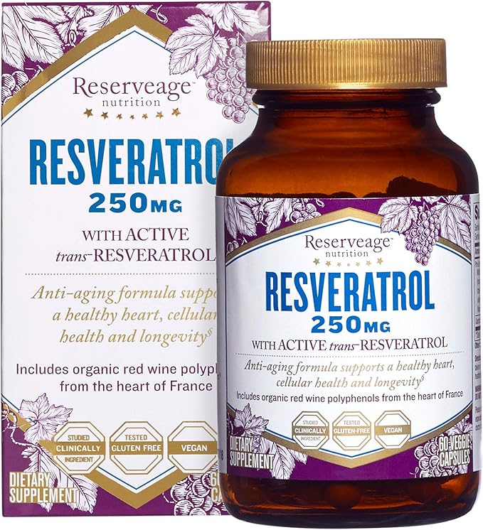 Reserveage Beauty Resveratrol 250 mg - Best Trans-Resveratrol - Vegan Antioxidant Supplement for Cellular & Heart Health - Aids Healthy Aging & Immune Health - 60 Vegetable Capsules (60 Servings)