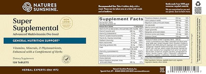 Nature's Sunshine Super Supplemental w/o Iron: Complete Multivitamin with Minerals, Antioxidants & More for Nutritional Gaps, Overall Health, Immune & Energy Support. 120 Tabs