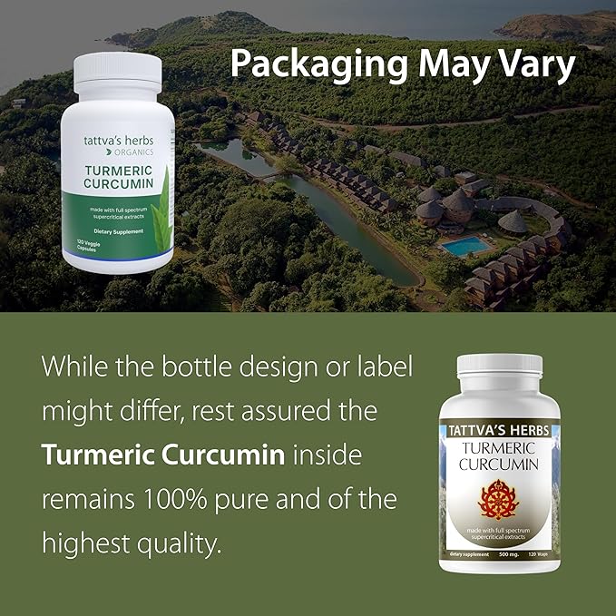 Tattva's Herbs Turmeric Curcumin 500 mg, Herbal Supplement for Antioxidant Support, Turmeric Curcumin with Black Pepper for Advanced Absorption, 1 Pack, 120 Veggie Capsules