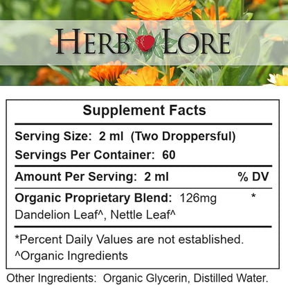 Herb Lore Organic Dandelion & Nettle Tincture - Liquid Dandelion Leaf & Stinging Nettle Leaf Extract Drops (4 fl oz)