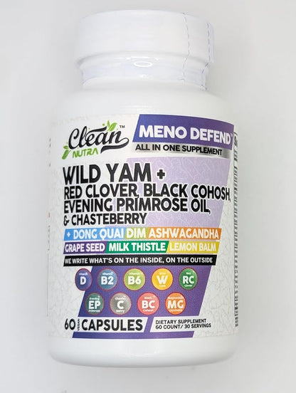 Clean Nutra Wild Yam Root Capsules with Red Clover Black Cohosh Evening Primrose Oil Chasteberry Dong Quai DIM Ashwagandha Grape Seed Extract Milk Thistle Lemon Balm and more Hormone Balance For Women