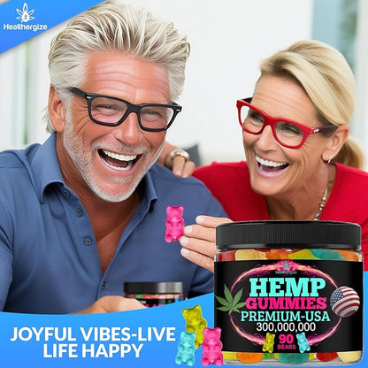 Hemp Gummies for Relaxation and Rest-Natural Hemp Oil Gummies, Fresh Fruity Flavors Tasty Relief-Made in USA-High Potency Gummy Edibles-Extra Strength 90 Bears