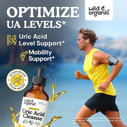 Wild & Organic Uric Acid Cleanse Liquid Drops - Tart Cherry, Turmeric, Celery, Chanca Piedra, Dandelion Root Extract Complex - Uric Acid Supplement - Vegan, Sugar & Alcohol-Free Tincture - 4 fl oz