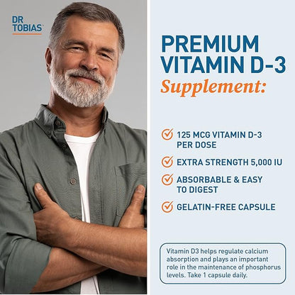 Dr. Tobias Vegan Omega 3 Algae Oil and Vitamin D3 5000 IU, Essential Nutrients to Support Brain, Heart, Bones, Immune System & Optimal Wellness