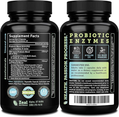Probiotics and Prebiotics + SBO Probiotics (60 Billion CFU | 90 Capsules) Acidophilus Probiotic w. Saccharomyces Boulardii, Bifidobacterium + Spore Probiotic & Organic Sprouted Prebiotic Fiber Blend