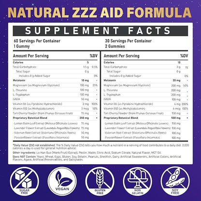 Melatonin 10mg 20mg Gummies for Adults - Extra Strength 10mg Melatonin Per Gummy with L-Theanine, Tart Cherry, Magnesium, GABA, B6 & Herbal Blend for Natural Rest - Non- Habit Forming, Sugar - Free