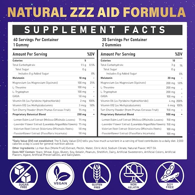 Melatonin 10mg 20mg Gummies for Adults - Extra Strength 10mg Melatonin Per Gummy with L-Theanine, Tart Cherry, Magnesium, GABA, B6 & Herbal Blend for Natural Rest - Non- Habit Forming, Sugar - Free