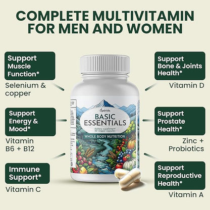 OPTIVIDA Organic Whole Food Multivitamin for Men & Women (1 Month Supply) with Probiotics & Antioxidant Blends | Daily Plant Based Multivitamins | Non-GMO, Whole Food Womens Multivitamin
