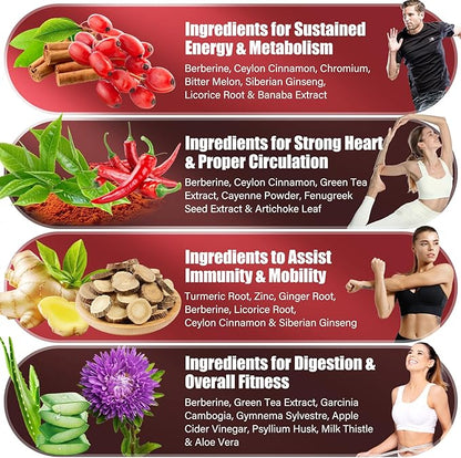 21-in-1 Berberine Supplement with Ceylon Cinnamon - Organic Berberine HCL Phytosome, 5X Higher Absorption for Metabolism Support 120 Capsules